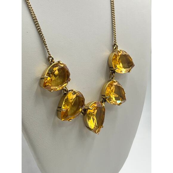 J. Crew Yellow Topaz Faceted Glass Teardrop Statement Gold Tone Collar Necklace - Picture 6 of 10